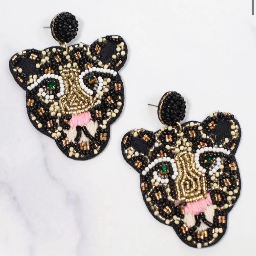 SASSY CAT BEADED EARRINGS, new on card, Caroline Hill
